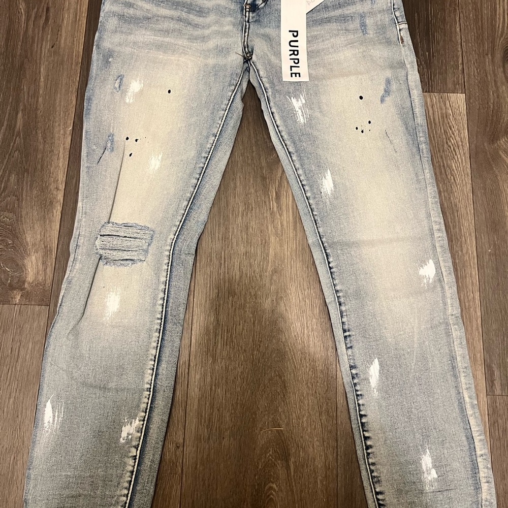 Purple Men's Distressed Skinny Jeans - Light Blue